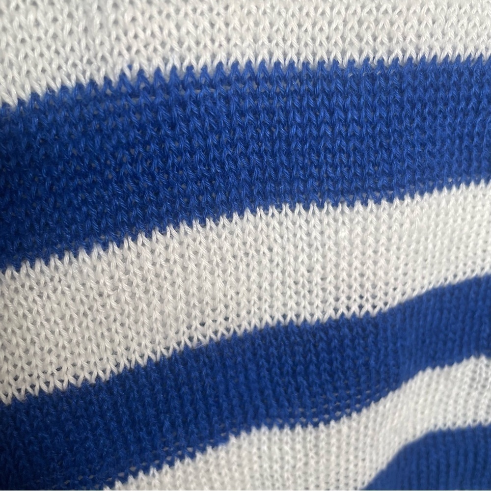 Madewell Linen V-Neck Sweater Beach Vacation Preppy in Sapphire Blue Stripe 2X - Picture 10 of 14